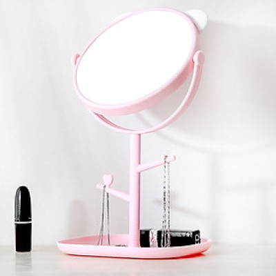 Gương Tai Mèo Để Bàn Trang Điểm Xoay 1 Mặt 360 Độ - TẶNG BỘ CỌ TRANG ĐIỂM