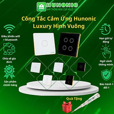 Công Tắc Cảm Ứng Hunonic Luxury Hình Vuông, Điều Khiển Từ Xa Bằng Điện Thoại