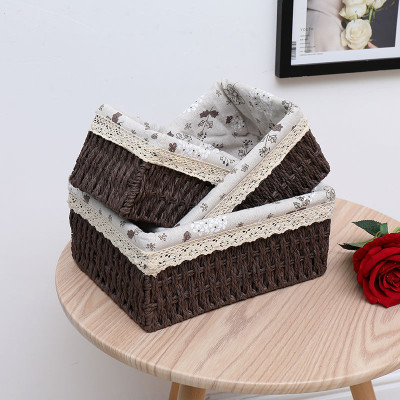 Giỏ Cói Lót Vải Hoa Nhí Đựng Đồ Mỹ Phẩm, Phụ Kiện, Đi Picnic, Giỏ Mây Decor Trang Trí Nhà Cửa Phong Cách Vintage