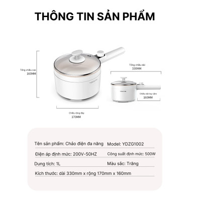 Nồi lẩu điện mini YOICE đa năng công suất 500W, 2 lớp chống bỏng bảo vệ đôi tay của bạn - YDZG1002 - HÀNG CHÍNH HÃNG