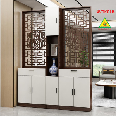 Vách ngăn phòng khách, vách ngăn tủ kệ bằng gỗ 4VTK01 - Nội thất lắp ráp Viendong adv
