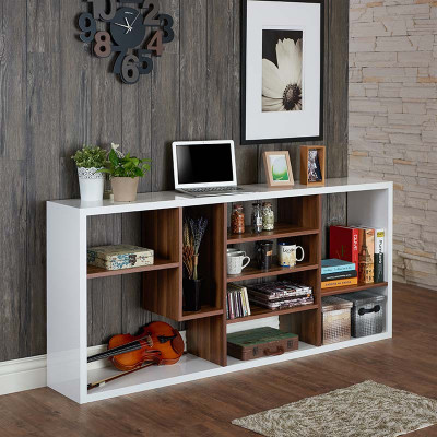 Kệ Sách Gỗ Nhiều Ngăn Màu Trắng Phối Walnut Đẹp Tinh Tế, Hiện Đại SIB Decor KS021