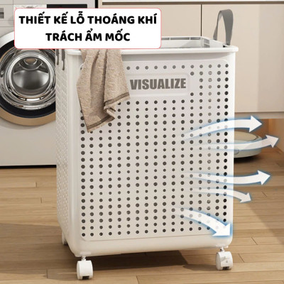 Giỏ đựng quần áo bẩn gấp gọn dung tích lớn, có bánh xe đẩy thông minh, giỏ đựng đồ nhà tắm - Hàng chính hàng