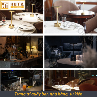 Đèn Bàn Led Quầy Bar Nhà Hàng HUTA AL3 Sang Trọng Cảm Ứng Pin Sạc Tích Điện USB Điều Chỉnh Ánh Sáng Vàng Trang Trí Quán Cà Phê Lounge Sự Kiện
