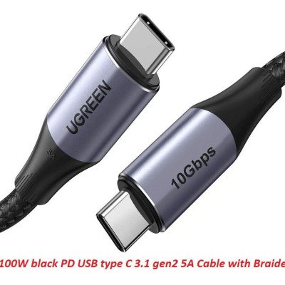 Ugreen UG80150US355TK 1M 100W 5A màu đen sạc siêu nhanh hỗ trợ PD cáp USB type C 3.1 gen2 chống nhiễu - HÀNG CHÍNH HÃNG