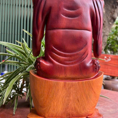 Tượng Phật Di lặc  nghênh hỷ bằng gỗ hương đá sơn pu giả cổ kt cao 50×26×12cm 