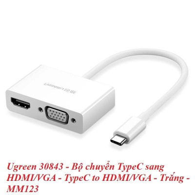 Ugreen UG30843MM123TK 15CM màu Trắng Bộ chuyển đổi TYPE C sang HDMI + VGA vỏ bọc nhựa ABS - HÀNG CHÍNH HÃNG