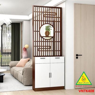 Vách ngăn phòng khách, vách ngăn tủ kệ bằng gỗ VNTK408- Nội thất lắp ráp Viendong Adv