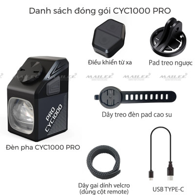 Đèn Xe Đạp Trước CYC-1000Pro độ sáng 1000 Lumens, pin dung lượng 5000 mAh, có remote điều khiển, sử dụng lên đến 12h tùy độ sáng, Chống Chói Đi Đêm Địa Hình Treo (Ko kèm pad đỡ ngược) - Mai Lee