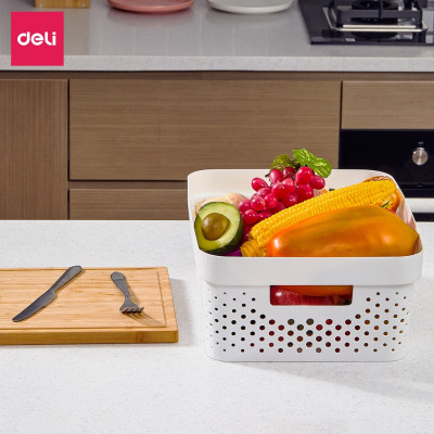 Giỏ nhựa đựng đồ đa năng có nắp đậy cao cấp Deli - Nhiều size, kích cỡ lớn nhỏ , có tay cầm, phong cách Nhật Bản đơn giản, tiện dụng, vật liệu an toàn - Đựng sách vở đồ cá nhân mỹ phẩm quần áo chăn gối ga mền