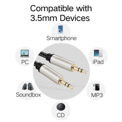 Ugreen UG40782AV125TK 3M màu Đen Cáp âm thanh 2 đầu 3.5mm dương đầu bọc kim loại cao cấp - HÀNG CHÍNH HÃNG