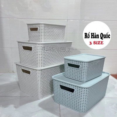 Giỏ nhựa mây tre đan đựng đồ có nắp đậy, giỏ đựng đồ đa năng, rổ nhựa hàn quốc. Phân phối bởi phương phương store Home.