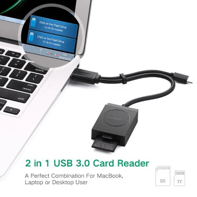 Ugreen UG20203CR127TK 15CM màu Đen Bộ chuyển USB 3.0 sang đọc thẻ TF + SD hỗ trợ OTG cao cấp - HÀNG CHÍNH HÃNG