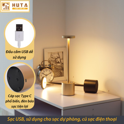 Đèn Bàn Led Quầy Bar Nhà Hàng HUTA AL4 Cảm Ứng Pin Sạc Tích Điện Điều Chỉnh Ánh Sáng Vàng Trang Trí Quán Cà Phê Lounge Sự Kiện Bàn Ăn