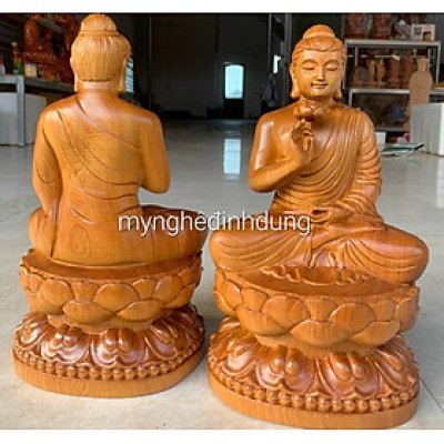 Tượng phật liên hoa bằng gỗ bách xanh liền khối thơm nức kt cao 30×17×14cm 