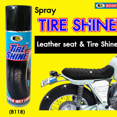 Chai xịt bóng lốp xe, chai xịt bóng vỏ xe, chai xịt bóng ghế xe ô tô ,chai xịt bóng yên xe máy và bảo vệ lốp xe, vỏ xe, ghế xe và yên xe - TIRE SHINE Bosny B118 550cc- Nhập khẩu Thái Lan