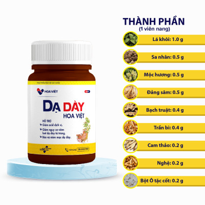 Viên uống chống trào ngược Dạ dày Hoa Việt , giảm đau dạ dày, dạ dày mạn tính, êm bụng ngay, lọ 60 viên