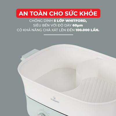 Bếp Nướng Lẩu Hai Ngăn Đa Năng Kalpen 6.5L PP66 Công Suất 2200W - Hàng Chính hãng