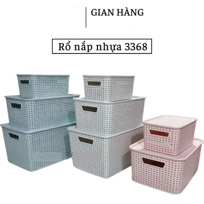 Giỏ nhựa mây tre đan đựng đồ có nắp đậy, giỏ đựng đồ đa năng, rổ nhựa hàn quốc. Phân phối bởi phương phương store Home.