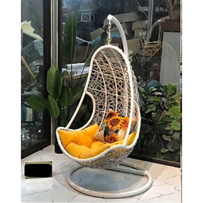 Xích đu đơn lưng tôm có tay sô vàng chất liệu khung sắt mây nhựa cao cấp juno sofa