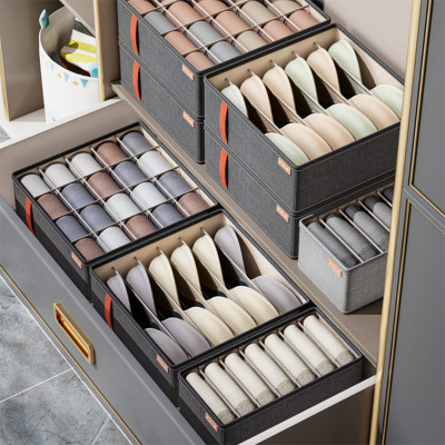 Hộp Vải 6 Ngăn Đựng Áo Ngực Có Khóa Kéo Gấp Gọn Tiện Dụng - Hàng Chính Hãng