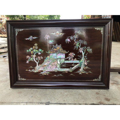 Tranh gỗ gụ khảm trai ốc chùa một cột kt 41×61×3cm