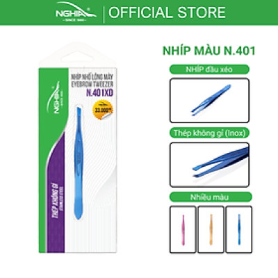 Nhíp Inox Đầu Xéo Vỉ Giấy Màu Xanh Dương KỀM NGHĨA N.401XD