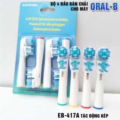Cho máy Oral B Braun, SB-417A Dual Heads đầu kép, Bộ 4 đầu bàn chải đánh răng điện thay thế , Phá tan mọi mảng bám, làm sạch cao răng, cho răng sáng bóng