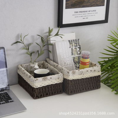 Giỏ Cói Lót Vải Hoa Nhí Đựng Đồ Mỹ Phẩm, Phụ Kiện, Đi Picnic, Giỏ Mây Decor Trang Trí Nhà Cửa Phong Cách Vintage