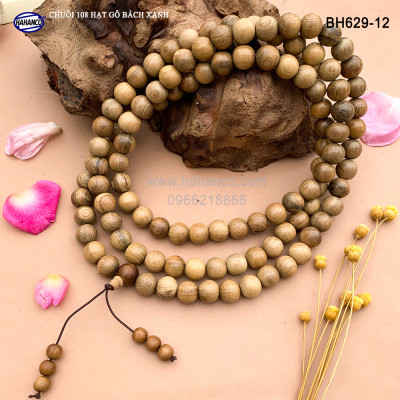 Chuỗi/Tràng 108 hạt 12ly gỗ Bách Xanh cổ thụ - chuyên dùng để lần tràng hạt (BH629-12) Tĩnh tâm, An Yên