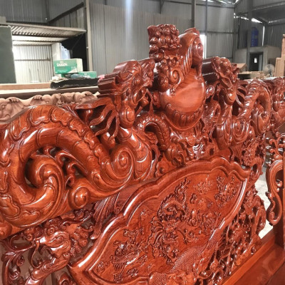 Bộ Bàn Ghế Rồng Khuỳnh Nghê Đỉnh Gỗ Hương Đá