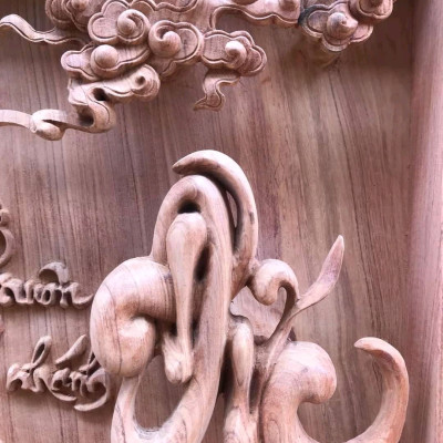 Cặp tranh treo tường lý ngư vọng nguyệt bằng gỗ hương đá siêu víp kt 42×127×8cm