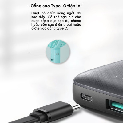 Quạt Sạc Cầm Tay COMET CRF1104 Công Suất 3W, Pin 1200mAh, Có Đế Rời, Kích Thước Nhỏ Gọn hàng chính hãng