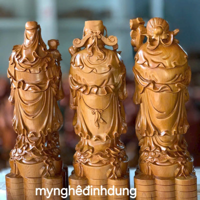 Bộ tượng phật tam đa phúc lộc bằng gỗ bách xanh thơm nức cao 40x13x11cm