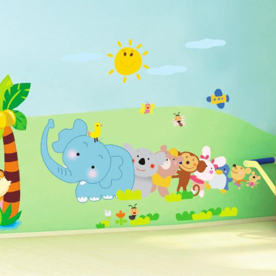 [ Size Lớn ] Decal dán tường kết hợp Cây và các con thú AY639+AY7114