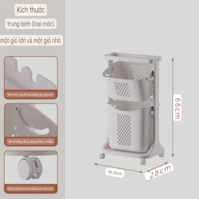 Kệ giỏ đựng đồ đa năng 2 T / 3 Tầng có bánh xe tiện lợi cao cấp