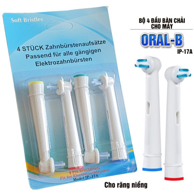 Cho máy Oral B, răng niềng, Set bộ 4 đầu bàn chải đánh răng điện New IP-17A cho răng niềng Minh House-Hàng chính hãng