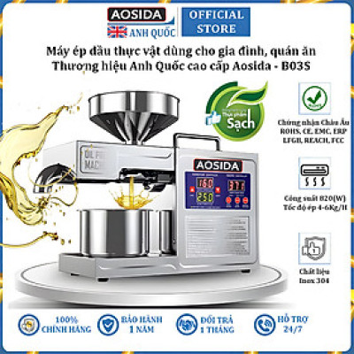Máy ép dầu thực vật chuyên nghiệp thương hiệu Anh Quốc Aosida B03S - Năng suất 4-6kg/giờ - Hàng chính hãng