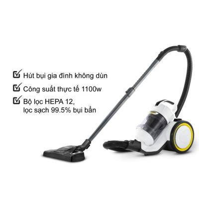 (Hàng chính hãng) Máy hút bụi khô không dùng túi lọc bụi Karcher VC 3 Plus công suất 1100w màu trắng - bảo hành 18 tháng