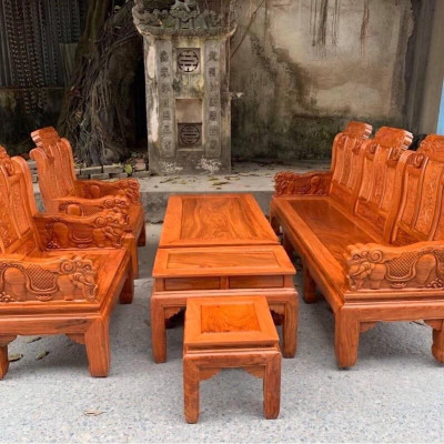 bộ bàn ghế Âu á trương voi tay nguyên khối gỗ gõ đỏ
