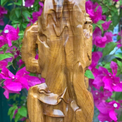 Tượng quan âm bồ tát năm hải tọa sơn bằng gỗ bách xanh thơm nức kt cao 22x9x7cm