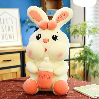 Thú nhồi bông thỏ ôm bình sữa cute - Size 30cm - Màu sắc ngẫu nhiên - Quà tặng gấu bông thỏ ôm bình sữa êm mịn.