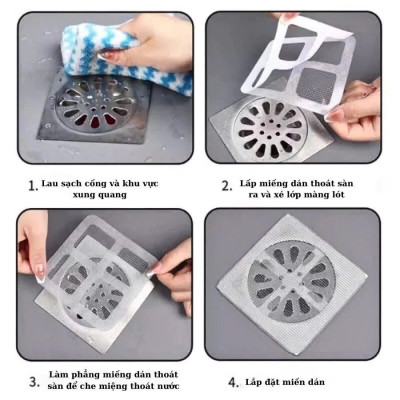 Set 10 Miếng Dán Lưới Lọc Rác Tự Dính, Chặn Rác Cống Thoát Sàn Nhà Tắm, Bồn Rửa 10x10cm - HÀNG CHÍNH HÃNG MINIIN