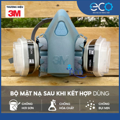 Combo (7 món) mặt nạ phòng độc 3M 7501, 7502 kết hợp phin lọc 3M 6001, tấm lọc bụi 5N11 cùng nắp giữ 501 chính hãng, phun thuốc, phun sơn, lọc bụi mịn, vi rút