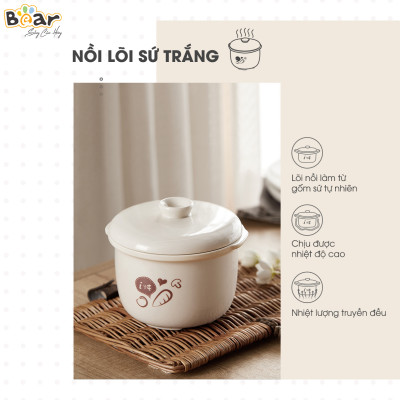 Nồi Chưng Yến, Nồi Nấu Chậm BEAR SUBE001 Tặng Khay Hấp Dung Tích 0,8 Lít Công Suất 200W- Hàng Chính Hãng