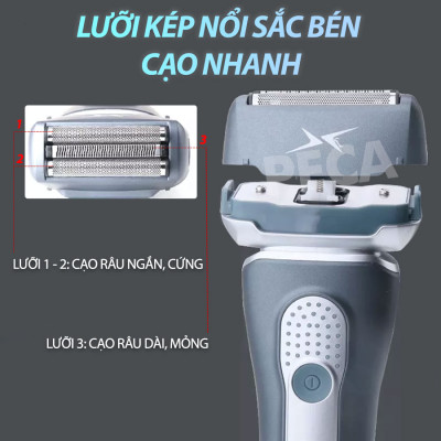 Máy cạo râu chuyên nghiệp Kemei KM-111 lưỡi kép nổi sắc bén kèm đầu tỉa phụ sạc nhanh USB chống thấm nước IPX5 