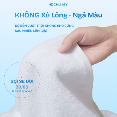  Khăn trắng vuông CHU MY 100% cotton, tiêu chuẩn khách sạn 5 sao, đa dạng kích thước
