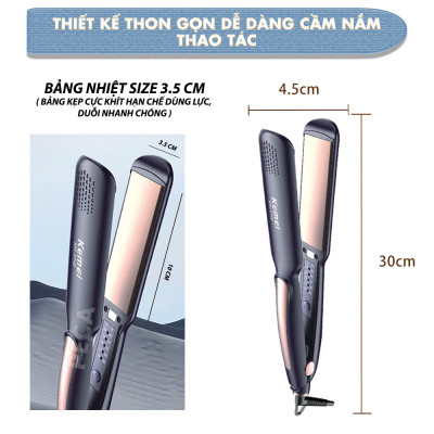Máy duỗi tóc Kemei KM-3140 bảng nhiệt lớn 3.5 cm, điều chỉnh 5 mức nhiệt sử dụng được cho mọi loại tóc - Hàng chính hãng