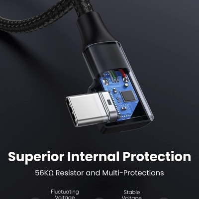 Ugreen UG20299US385TK 1M 3A Cáp Type-C sang USB3.0 hổ trợ Sạc nhanh , truyền dữ liệu đầu C góc 90 độ - HÀNG CHÍNH HÃNG