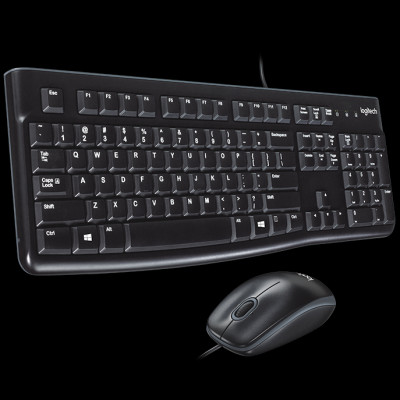 Bàn phím chuột có dây Logitech MK120 Thiết kế chống đổ tràn, có kích thước đầy đủ kèm bàn phím số, bền bỉ - Hàng Chính Hãng